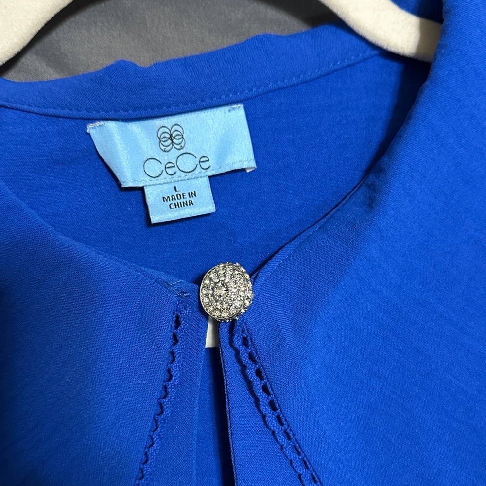 CeCe Royal Blue Blouse with Peter Pan Collar - Picture 2 of 3